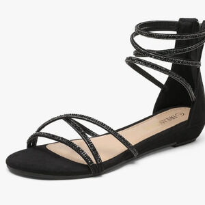 DREAM PAIRS  Weltz ankle strap rhinestone low wedge sandal size 8.5